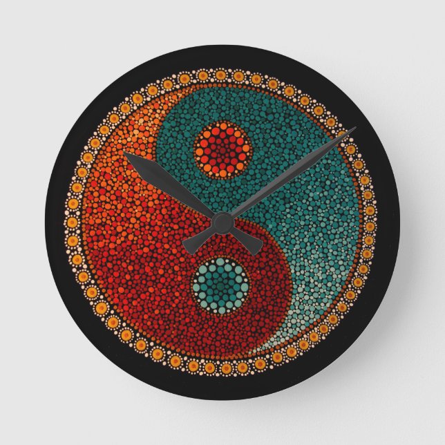 Yin Yang räcker den målade mandalaen Rund Klocka (Framsida)