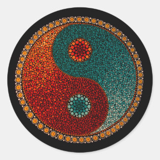 Yin Yang räcker den målade mandalaen Runt Klistermärke