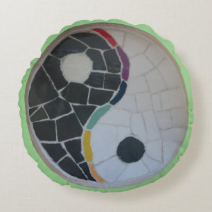 Yin Yang Rainbow Mosaic Yoga Round Pillow Rund Kudde