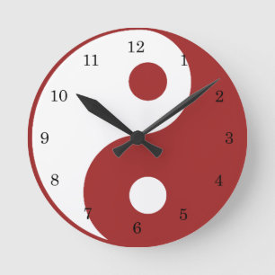 Yin Yang Red and White Symbol Clock Rund Klocka