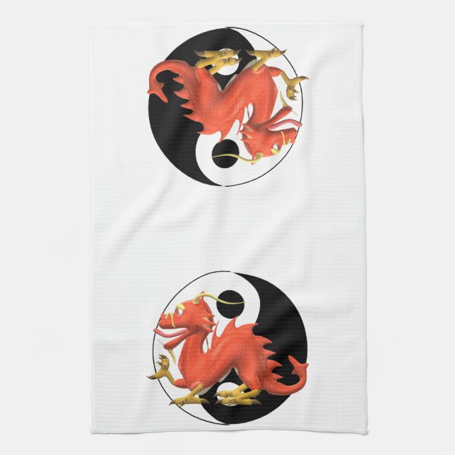 Yin-yang Red Dragon Kökshandduk (Vertikal)