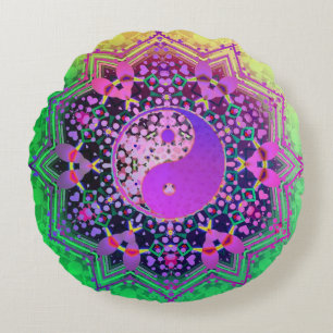 Yin Yang Regnbåge Kärlek Geometri Rund Kudde