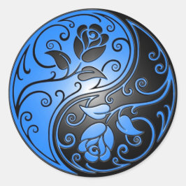 Yin Yang Ro, blå och svart Runt Klistermärke