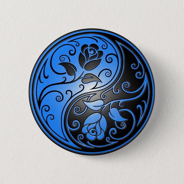 Yin Yang ro, blått och svart Knapp (Framsida)