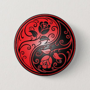 Yin Yang ro, rött och svart Knapp