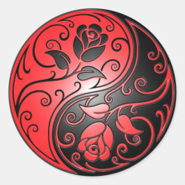 Yin Yang Ro, rött och svart Runt Klistermärke