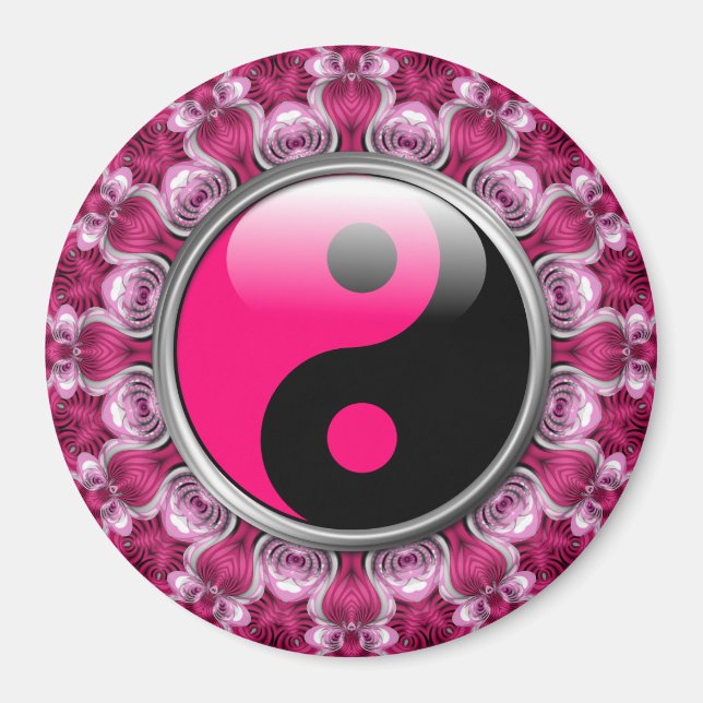 Yin Yang Rosa Hjärtan Magnet (Framsidan)