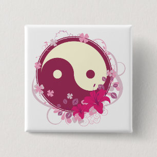 Yin Yang rosablommigt Knapp