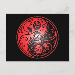 Yin Yang Rosor, rött och svart Vykort