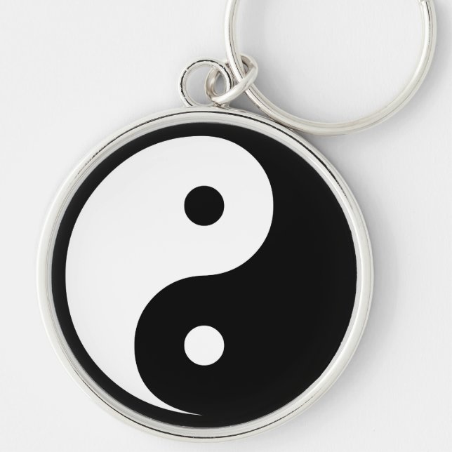Yin Yang Rund Silverfärgad Nyckelring (Framsidan)