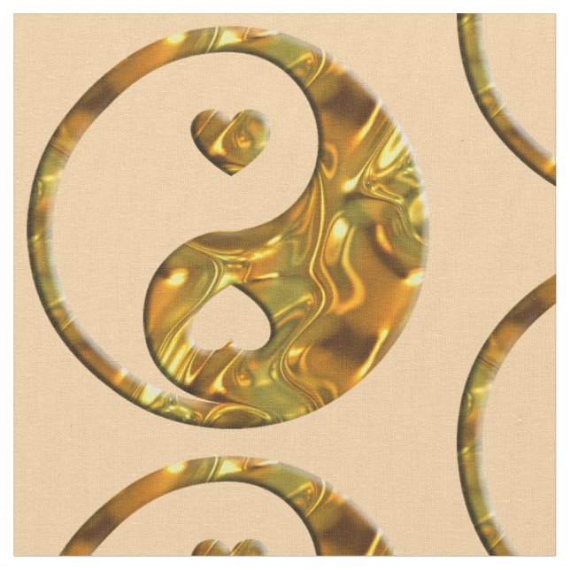 Yin & Yang Sign Hearts guld + din bakgrund Tyg (Närbild)