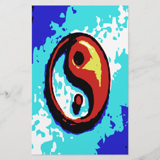Yin Yang Sign Red och Blue Artistic Brevpapper (Framsida)