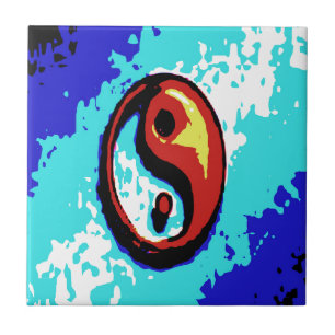 Yin Yang Sign Red och Blue Artistic Kakelplatta