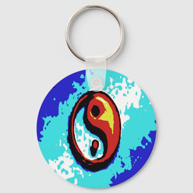Yin Yang Sign Red och Blue Artistic Nyckelring (Framsida)