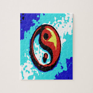 Yin Yang Sign Red och Blue Artistic Pussel
