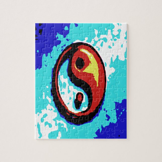 Yin Yang Sign Red och Blue Artistic Pussel (Vertikal)