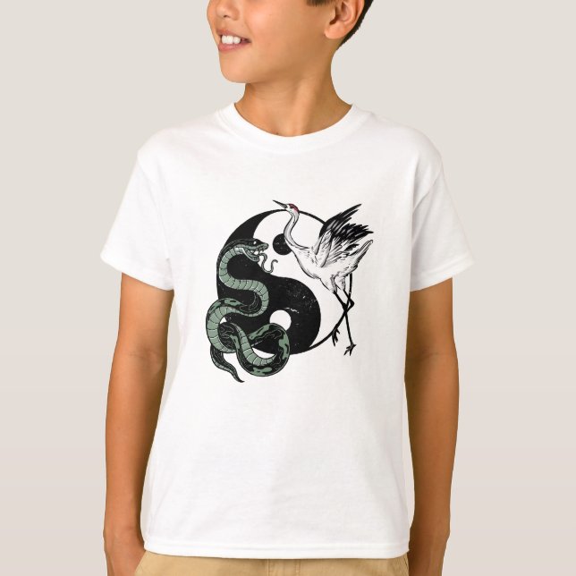 Yin yang Snake and Crane Symbol T Shirt (Framsida)