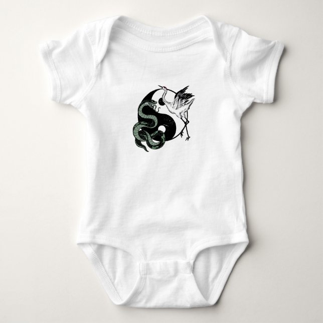 Yin yang Snake and Crane Symbol T Shirt (Framsida)