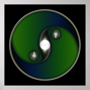 Yin Yang Sol Grönt Blue Poster