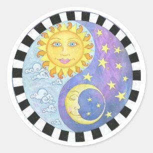 Yin Yang Sol/Måne Sticker Runt Klistermärke
