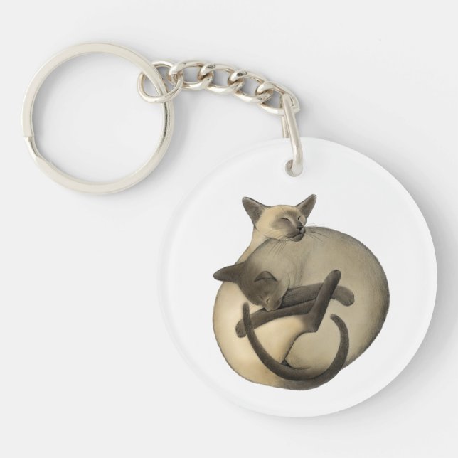 Yin Yang som sovar Siamese katter Keychain (Framsidan)