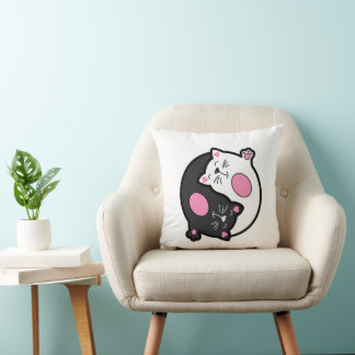 Yin Yang Sovande Katter i Svart och Vitt Kudde