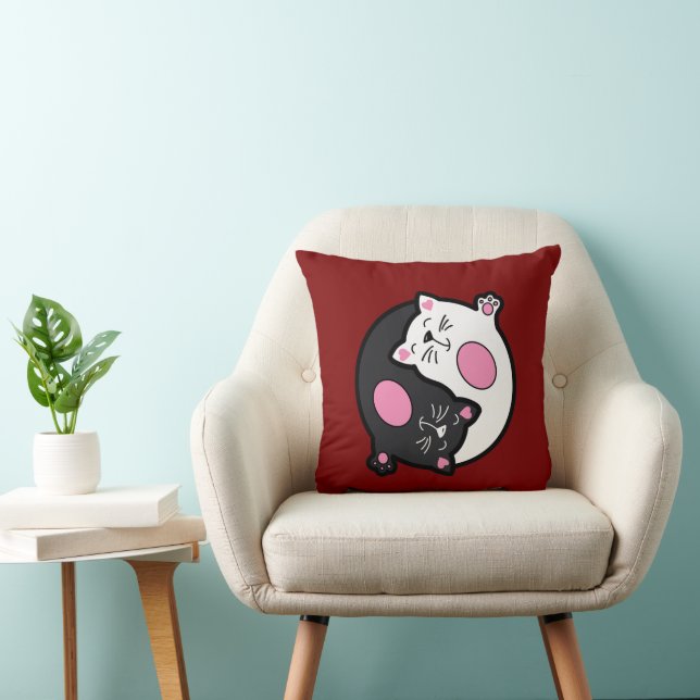 Yin Yang Sovande Katter I Svart Och Vitt  Kudde (Stol)