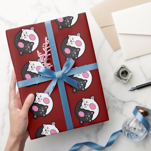 Yin Yang Sovande Katter I Svart Och Vitt  Presentpapper (Gifting)