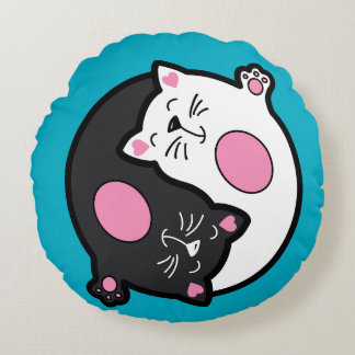 Yin Yang Sovande Katter I Svart Och Vitt Rund Kudde