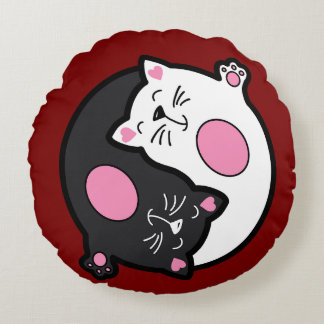 Yin Yang Sovande Katter i Svart och Vitt Rund Kudde