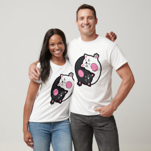 Yin Yang Sovande Katter i Svart och Vitt T Shirt