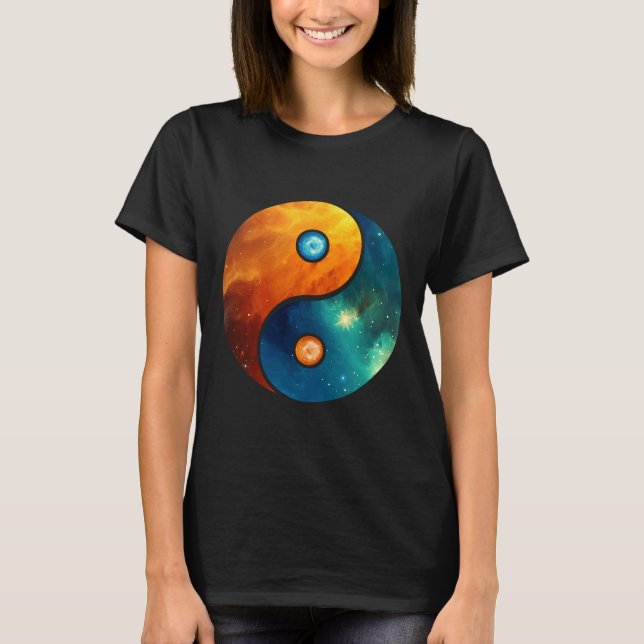 Yin Yang Space Cosmos Galaxy Universe Outerspace T Shirt (Framsida)