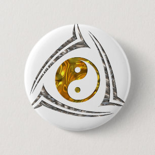 Yin & Yang/stam- - guld- silver Knapp