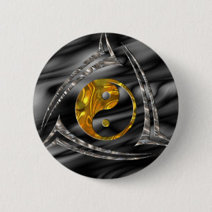Yin & Yang/stam- - guld- silver Knapp