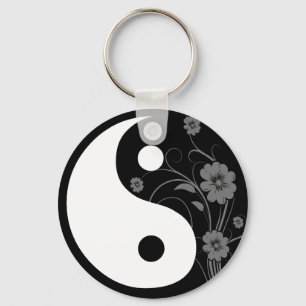 Yin Yang svart blom- Keychain Nyckelring