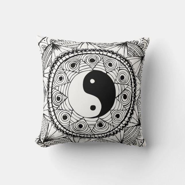 Yin & Yang svart Kudde (Framsida)