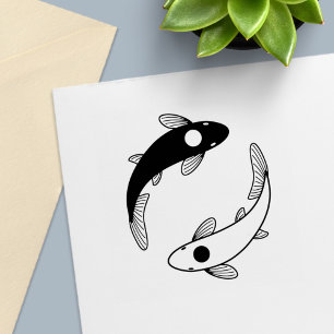 Yin Yang Svart och Vit Fisk Självfärgande Stämpel