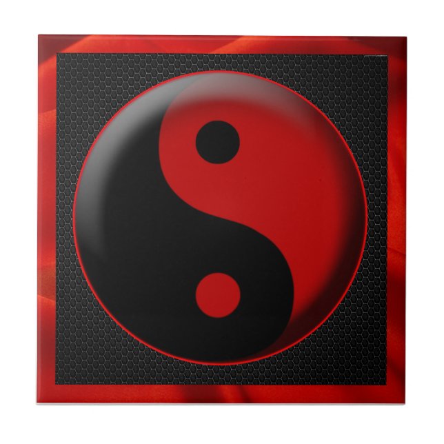 YIN YANG SVART RÖD 3D KAKELPLATTA (Framsidan)