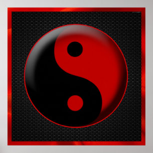 YIN YANG SVART RÖD 3D POSTER