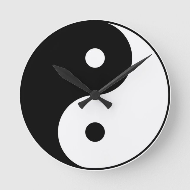 Yin Yang svart, vit symbol Rund Klocka (Framsida)