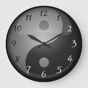 Yin Yang svartvita siffror Stor Klocka