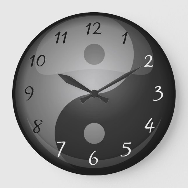 Yin Yang svartvita siffror Stor Klocka (Framsida)
