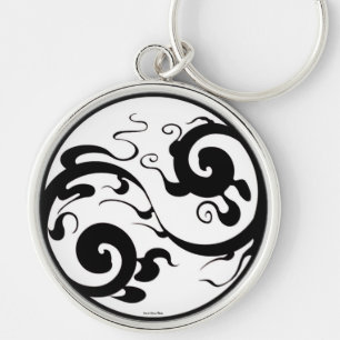 Yin Yang Swirl Keychain Rund Silverfärgad Nyckelring