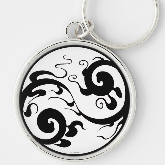 Yin Yang Swirl Keychain Rund Silverfärgad Nyckelring (Framsidan)