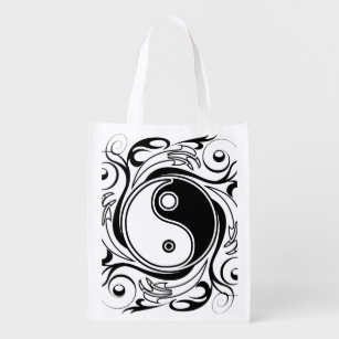 Yin & Yang Symbol Black and White Tatto Stil Återanvändbar Påse