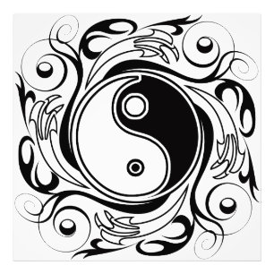 Yin & Yang Symbol Black and White Tatto Stil Fototryck