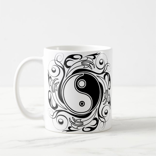 Yin & Yang Symbol Black and White Tatto Stil Kaffemugg (Vänster)