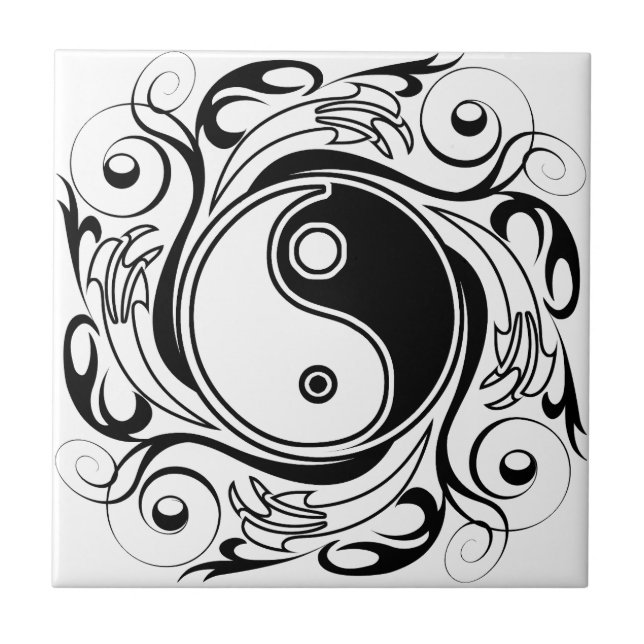 Yin & Yang Symbol Black and White Tatto Stil Kakelplatta (Framsidan)