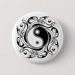 Yin & Yang Symbol Black and White Tatto Stil Knapp