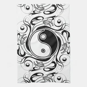 Yin & Yang Symbol Black and White Tatto Stil Kökshandduk